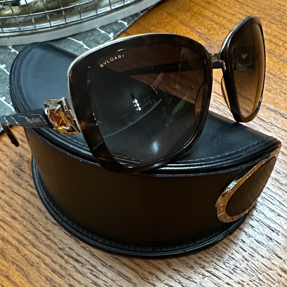⭐️Authentic Bvlgari LN 6060-B Gold Butterfly Amber Swarovski Tortoise Sunglasses